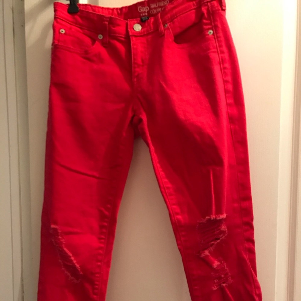 Red ripped gap jeans